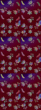 Arka plan dokusu, duvar kağıdı, çiçek teması kırmızı, mor ve mavi renkler. Kabile sanatı boho baskısı, klasik çiçek arkaplanı. Soyut etnik raster çizim kalıbı.