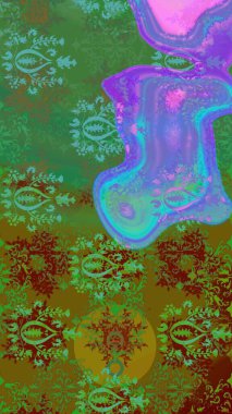 Millefleur 'lar. Tekstil, kumaş, kapaklar, duvar kağıtları, baskı, naylon, koleksiyon defteri, örgü, dekupaj için güzel bir eskiz. Küçük yeşil ve kahverengi renkte güzel bir besin torbası deseni, çiçekler..