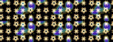 Raster Çiçek İllüstrasyonu güzel tekstil. Siyah renkli etnik çiçeklerle zarif eskiz deseni.