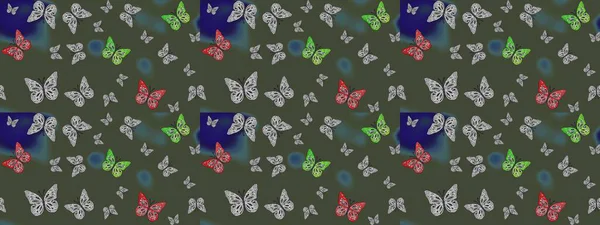 Şirin kelebek yeşil ve gri raster desenli. Giysi tasarımı için dekorasyon. Çizim.