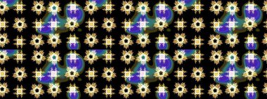 Raster Çiçek İllüstrasyonu güzel tekstil. Siyah renkli etnik çiçeklerle zarif eskiz deseni.