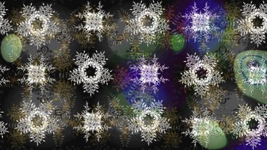 Yüzey için tekrarlanan doku, ambalaj kağıdı, gri, yeşil ve nötr renkler üzerine kar tanesi. Kış kar taneleri, raster arka plan.