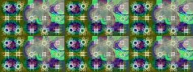 Raster illüstrasyonu. Yeşil, nötr ve mavi kar taneleri. Güzel tasarım. Noel için tatil tasarımı, yeni yıl moda baskıları. Kar tanelerinin soyut arkaplanlı Noel arkaplanı.