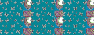 Kelebek desenli güzel çizim tasarımı. Mavi ve gri renkli resimler.