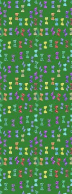 Tekstil baskısı için ekose kelebek. Yeşil ve nötr renkler üzerine bir resim. Karala, karala, karala. Çizim kalıbı. Raster illüstrasyonu.