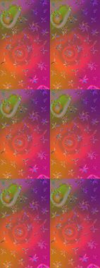 Mor ve turuncu renkli çiçekler. Düz Çiçek Elementleri Tasarım Raster illüstrasyonu. Renkli Bahar Teması eskiz kalıbı. Çiçek eskiz kalıbı geçmişi.