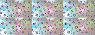 Çiçek desenli çizim. Tarafsız ve gri renklerde çiçekler. Asya tekstil tarzında. Raster illüstrasyonu. Raster illüstrasyonu.