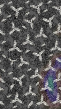 Klasik taslak çizimi. Raster çiçek izi. Çiçeksel gri çizim deseni.