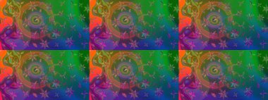 Üzerinde gelincikler ve vadi zambakları olan renkli çiçek desenli nakış deseni. Tekstil tasarımı için geleneksel Raster çiçek buketi yeşil ve mavi renkler.