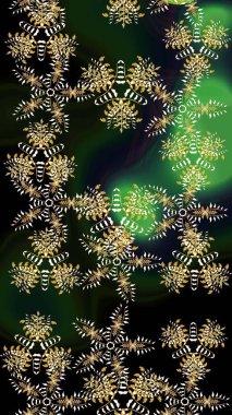 Düz yatıyordu. Siyah, gri ve yeşil renklerde kar tanelerinden oluşan kış deseni. Raster illüstrasyonu. Kış konsepti.