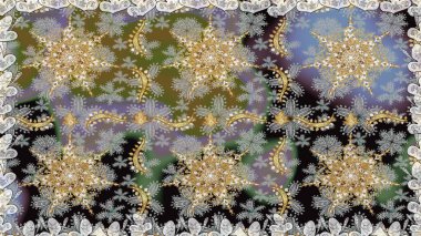 Klasik klasik klasik arka plan. Klasik raster sarısı, kusursuz desen. Gri renklerde, altın elementlerle kusursuz desen. Geleneksel oryantasyon süsü.