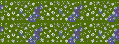 Çiçekli el çizimi çizimi deseni. Modern gelişim yeşil ve nötr raster arka plan duvar kâğıdı resimleme klasik çizgili iz sürme desenli çiçekler, çiçekli süsler.