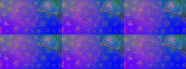 Çiçekli karalama şeklinde Raster çiçek deseni. Nazik, sevimli çiçek arkaplanı. Mor ve mavi renkte çiçekler.