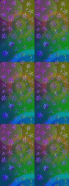 Çiçekli çizim şekli. Yeşil ve mavi renkte çiçekler. Renkli Bahar Teması eskiz kalıbı. Düz Çiçek Elementleri Tasarımı.