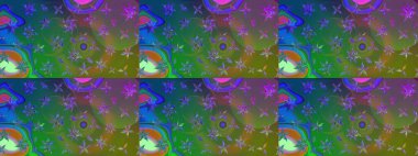 Çiçekli eskiz deseni. Suluboya çizimi. El çizimi. Yeşil ve mavi renkte çiçekler.