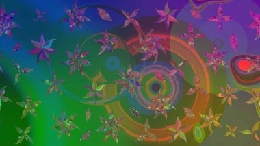 Yeşil ve mavi renkli etnik çiçekli zarif eskiz deseni. Asya Tekstil 'inde Raster Çiçek İllüstrasyonu.