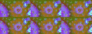 Raster illüstrasyonu. Egzotik çiçekler, kahverengi ve menekşe renkleri üzerine botanik ve parlak klasik doğa. Klasik tropikal doğal elementlerin suluboya seti.