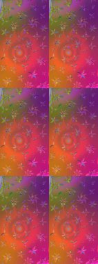 Çiçeksel çizim kalıbının yansıması. Vadinin çiçekleri mor ve turuncu renklerde.