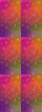 Çiçekli karalama şeklinde Raster çiçek deseni. Yumuşak, bahar çiçekli arka plan. Mor ve turuncu renkte çiçekler.