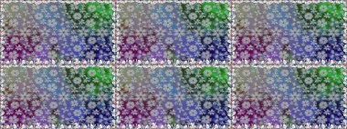 Renkli Bahar Temalı Kusursuz Arkaplan. Düz Çiçek Elementleri Tasarımı. Çiçeksel fantezi tasarımı. Parlak bir arka planda..