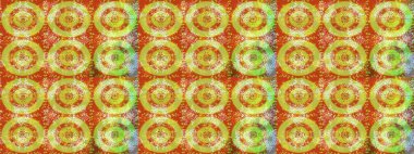 Raster illüstrasyonu. Düz yatıyordu. Kış konsepti Turuncu, sarı ve yeşil renkte kar tanelerinden oluşan kış deseni.