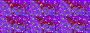 Raster deseni. Raster illüstrasyonu. Yumuşak, yaz çiçekleri mor ve mor renkte. Küçük çiçekte sevimli çiçek deseni var..