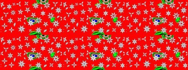 Düz Çiçek Elementleri Tasarımı. Çiçekli çiçek deseni, suluboya. Kırmızı ve nötr renklerde çiçekler. Renkli Bahar Teması eskiz kalıbı. Raster illüstrasyonu.