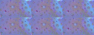 Mor ve mavi renkte çiçekler. Raster Illustrasyon 'daki Çiçek Deseni' nin son moda çizimi. Renkli Yaz Temalı eskiz kalıbı. Düz Çiçek Elementleri Tasarımı.