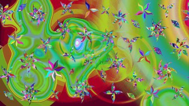 Raster çiçekleri klasik tarzda çizilmiş. Kibar, bahar çiçekleri yeşil ve kırmızı renklerde. Raster illüstrasyonu. Çiçekli yumuşak çizim deseni.