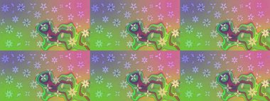 Raster. Renkli Bahar Teması eskiz kalıbı. Düz Çiçek Elementleri Tasarımı.