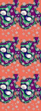 Kabile sanatı boho baskısı, klasik çiçek arkaplanı. Soyut etnik raster çizim kalıbı. Arkaplan dokusu, duvar kağıdı, turuncu ve yeşil renkli çiçek teması.