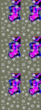 Çiçek desenli eskiz. Gömlek baskısı için çiçek boyası. Yeşil ve nötr renkte çiçekler.