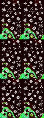 Çiçek buketleriyle klasik bir eskiz şekli. Raster illüstrasyonu. Siyah renklerde.