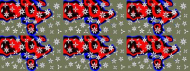 Eskiz klasiği. Raster Şirin kumaş deseni. Renkli Bahar Teması eskiz kalıbı. Düz Çiçek Elementleri Tasarımı.