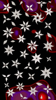 El çizimi. Çiçekli, yapraklı, çiçek desenli eskiz. Raster illüstrasyonu.