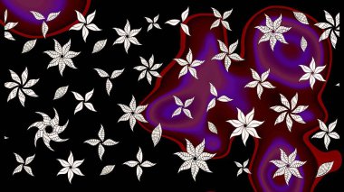 Tekstil, kumaş, ambalaj, hatıra defteri için hoş bir çiçek arkaplanı. Çocuksu tasarım. Elle çizilmiş çiçek desenli Raster çizimi. Siyah arkaplanda.