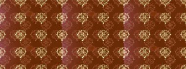 Kahverengi, bej ve sarı renklerde altın sarısı desenli altın elementler. Raster illüstrasyonu. Kusursuz damaske klasik altın desen. Tekrarlayan ögelerle soyut arkaplan Raster.