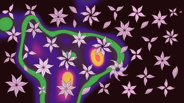 Moda baskıları için zarif bir şablon. Halk tarzı. Parlak renkli çiçekleri ve kahverengi renkli yaprakları olan harika bir çiçek deseni. Modern çiçek arkaplanı.