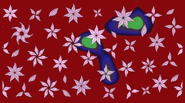 Düz Çiçek Elementleri Tasarımı. Renkli Yaz Temalı eskiz kalıbı. Kırmızı renkte çiçekler. Çiçekli retro deseni çiz.