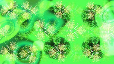 Raster illüstrasyonu. Raster kış deseni. Yeşil, nötr ve sarı renklerde tasarlandı. Çiçek Elementleri ile soyut arkaplan.