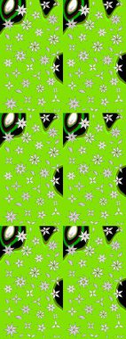 Raster illüstrasyonu. Şirin karalamalı çiçek desenli çizim. El yapımı çiçek ve bitki koleksiyonu. Raster illüstrasyonu. Çizim biçimi yeşil renklerde.