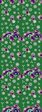 Asya tekstil tarzında. Yeşil renkli çiçekler. Çiçek desenli çizim. Raster illüstrasyonu. Raster illüstrasyonu.