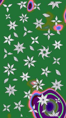 Nazikçe, güzel çiçek arkaplanı. Çiçekli karalama şeklinde Raster çiçek deseni. Yeşil ve nötr renkte çiçekler.