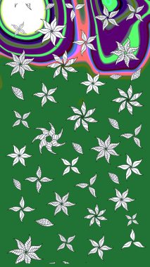 Raster illüstrasyonu. Çiçekli karalama şeklinde Raster çiçek deseni. Yumuşak, yaz çiçekleri yeşil ve nötr renklerde.