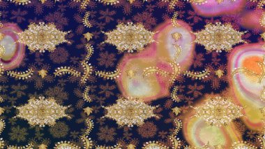 Paisley 'ler zarif çiçek desenli eskiz arka plan duvar kâğıdı çizimi klasik stil, modern 3D çizgili sanat eseri altın ve kahverengi desenli çiçek yaprakları ve süslemeleri..