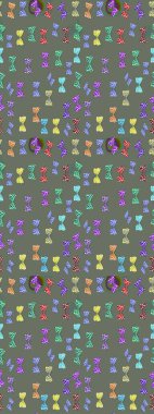 Renkli kelebeklerin eskiz geçmişi. Ambalajlar, duvar kağıtları, kumaş tasarımı ve kağıt için güzel bir arka plan. Gri ve nötr üzerindeki sevimli kelebekler. Raster illüstrasyonu.