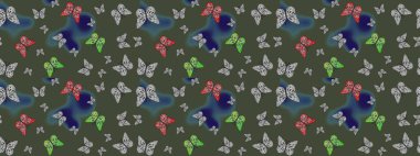 Doğa kelebeğinin yüksek kalitesi. Su rengi filtresi etkisinde yeşil ve gri renkli resimler. Raster illüstrasyonu. Klasik tarzda..