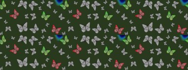 Kelebek. Yeşil ve gri arka planda izole edilmiş web tasarımı için renk çizgisi raster seti. Çizim.