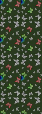 Kelebek. Yeşil ve gri arka planda izole edilmiş web tasarımı için renk çizgisi raster seti. Çizim.