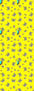 Sarı ve gri lekeli güzel bir kelebek kumaşı. Bahar Kelebeği teması. Duvar kağıdı için böcek dokusunun tekrarı. Raster illüstrasyonu.